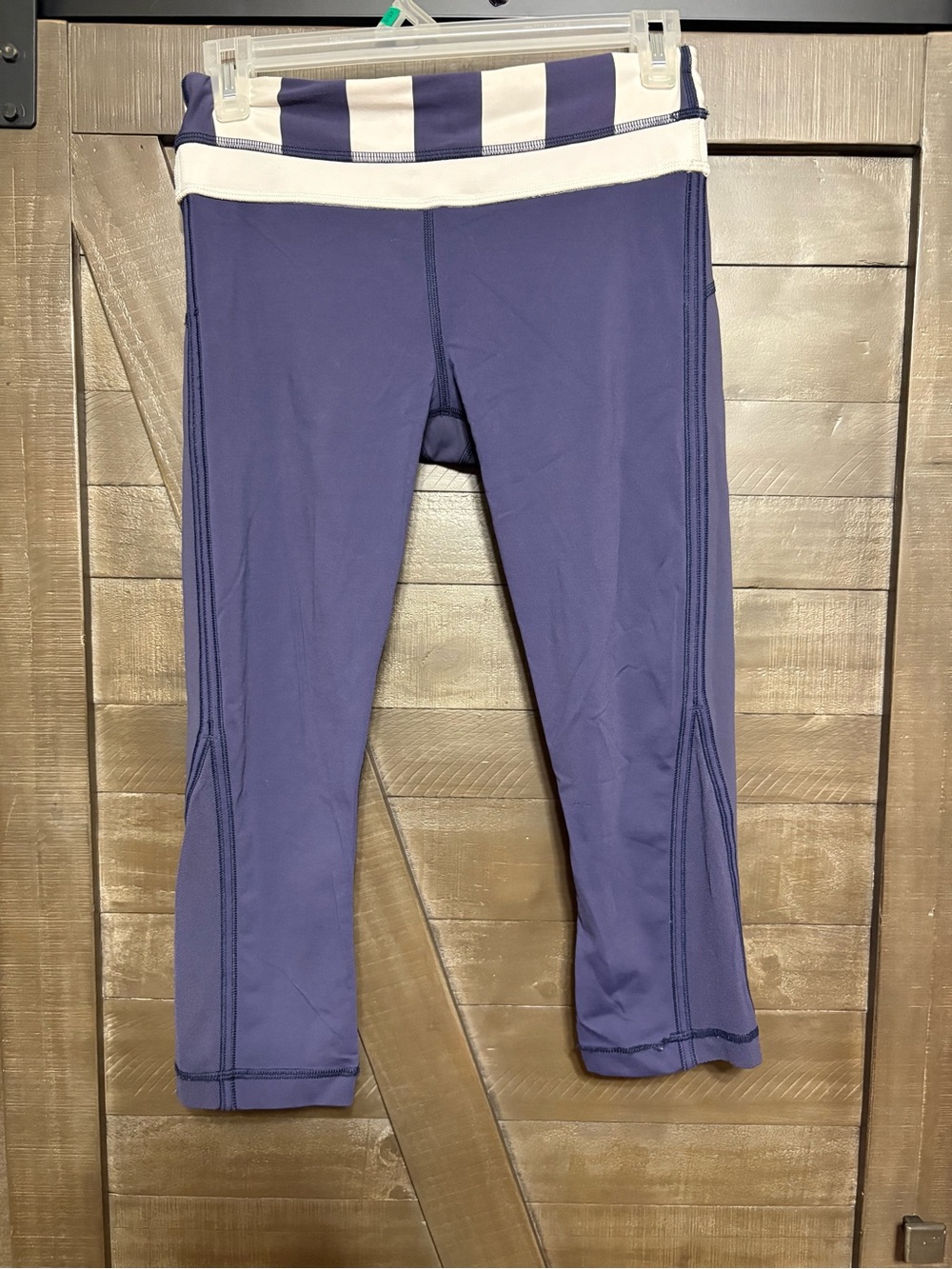 lululemon athletica Purple Capri Leggings with White Striped Waistband